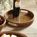 Mandalay Warm Brown Rattan Serving Tray with bottole of wine