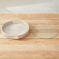 Mandalay Whitewash Round  Rattan Serving Tray with Glass Insert 