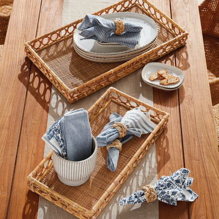 Nanette Rattan Rectangle Tray Set styled on table