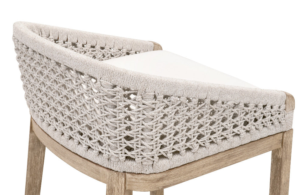 Naples Counter Stool - woven back - mahogany frame closeup detail