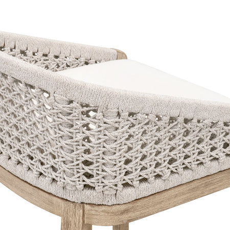 Naples Counter Stool - woven back - mahogany frame closeup detail