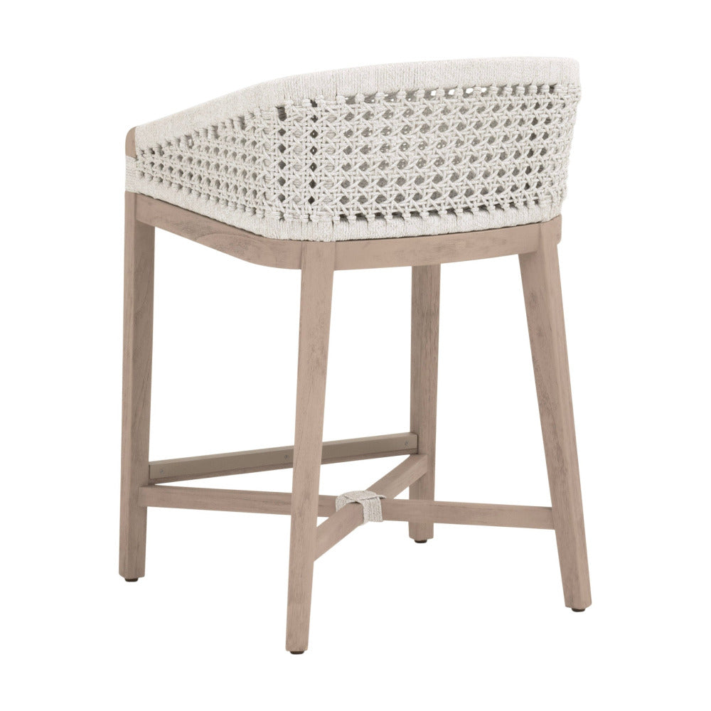 Naples Outdoor Teak Counter Stool woven rope back