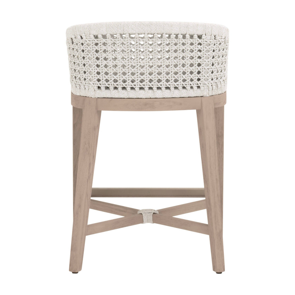 Naples Outdoor Teak Counter Stool woven rope back view