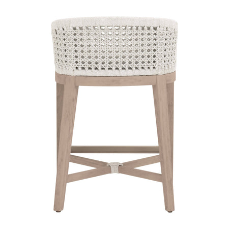 Naples Outdoor Teak Counter Stool woven rope back view