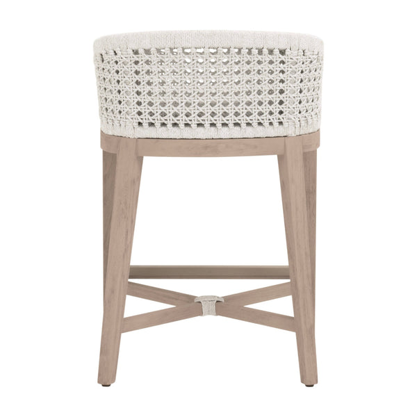 Naples Outdoor Teak Counter Stool woven rope back view