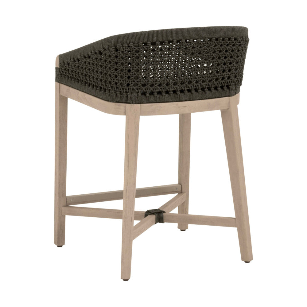 Naples Teak Outdoor Charcoal Counter Stool - woven rope back