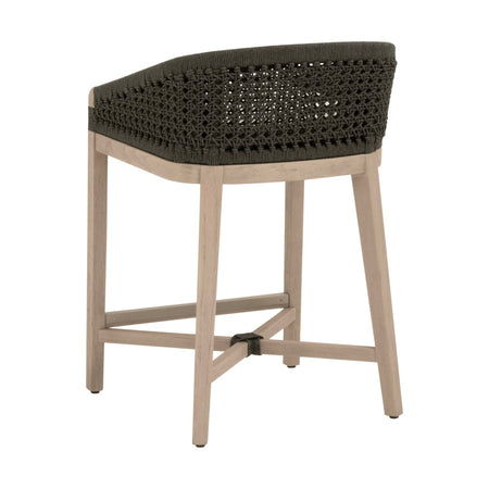 Naples Teak Outdoor Charcoal Counter Stool - woven rope back