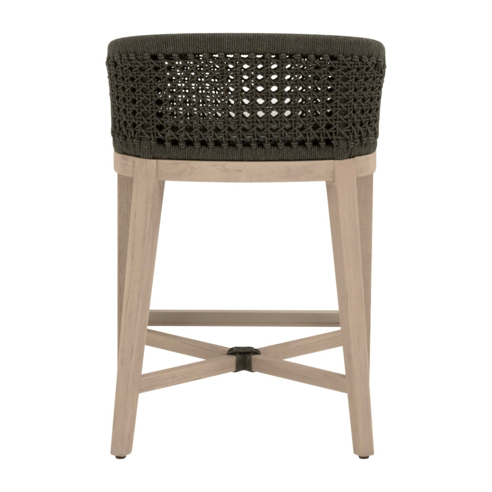 Naples Teak Outdoor Charcoal Counter Stool - woven rope backview