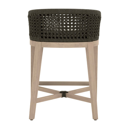 Naples Teak Outdoor Charcoal Counter Stool - woven rope backview