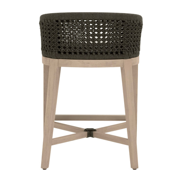 Naples Teak Outdoor Charcoal Counter Stool - woven rope backview