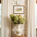 Neema Wide Mouth Vase styled with dried hydrangeas