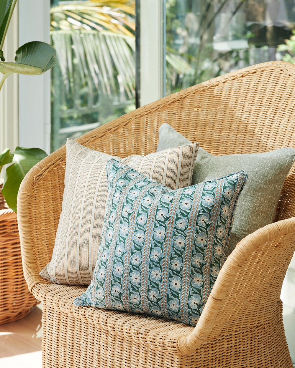 Oia Byzantine Block Print Pillow Cover in Chair