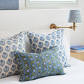 Pondicherry Riviera Pillow Cover with Oia Moss Azure Lumbar on Bed