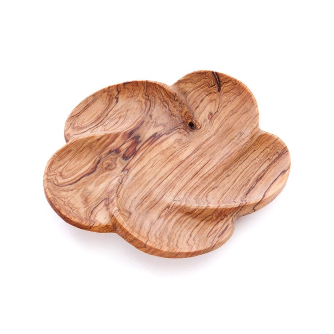 Olive Wood Flower Dish - scalloped edge