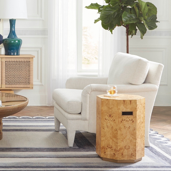 Oscar Burl Wood Accent Table Styled in Living Room