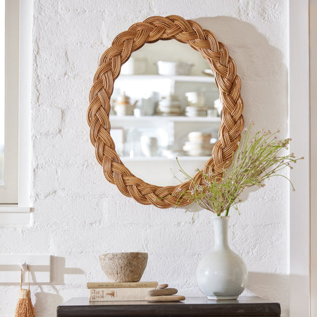 Oval Braided Rattan Wall Mirror styled