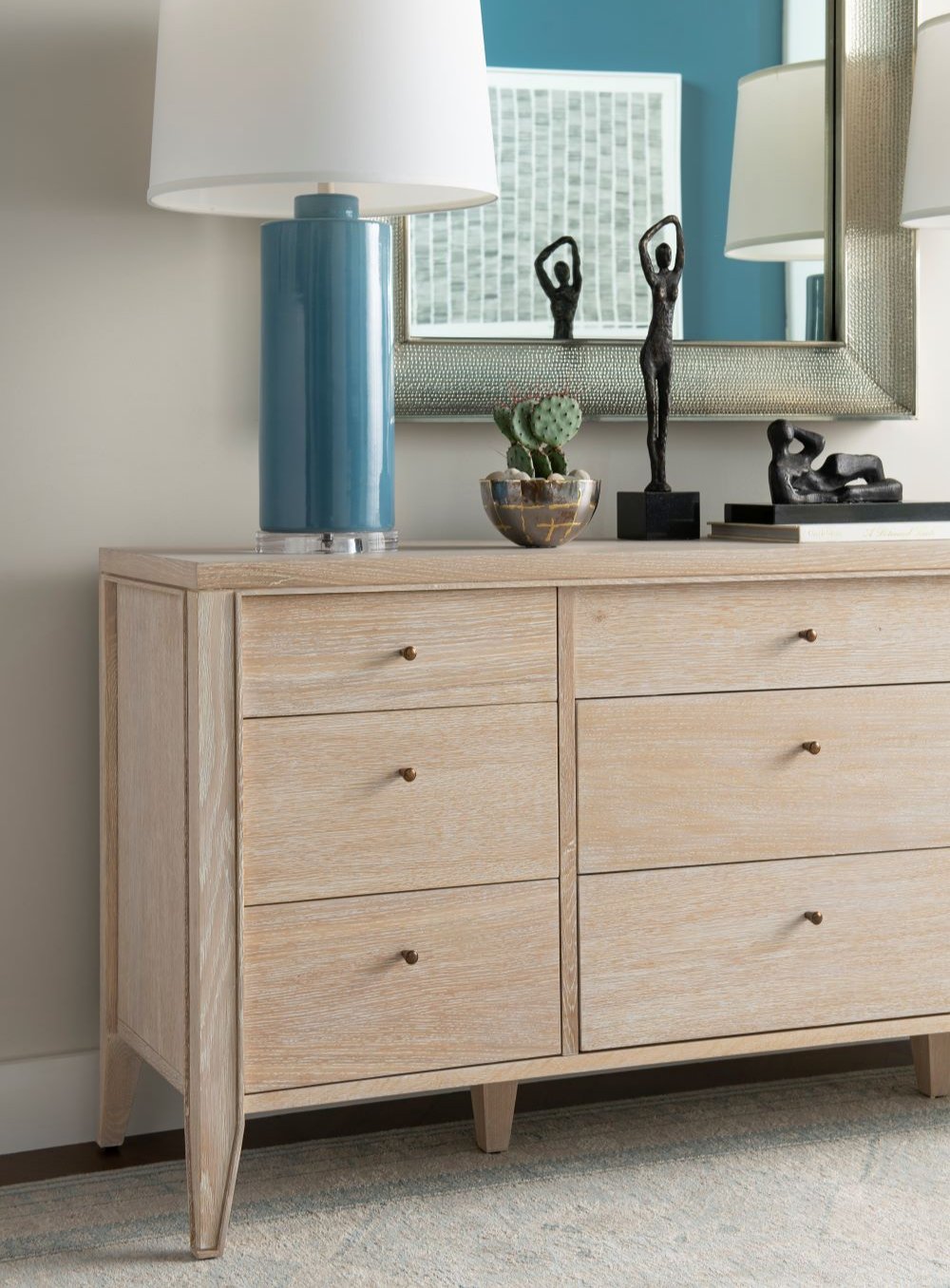 Kira Oak Dresser styled with blue lamp