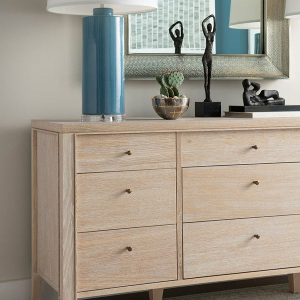 Kira Oak Dresser styled with blue lamp