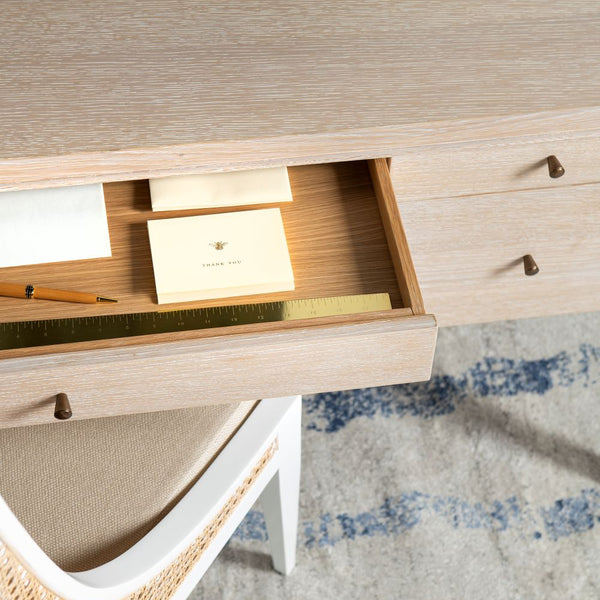 Kira Oak Desk with center drawer open