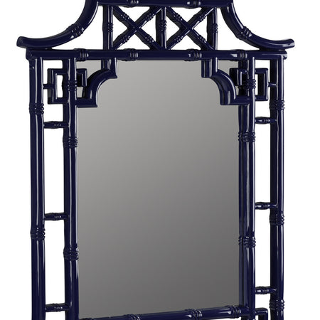 Chinoiserie Bamboo Pagoda Navy Blue Lacquer Mirror side view