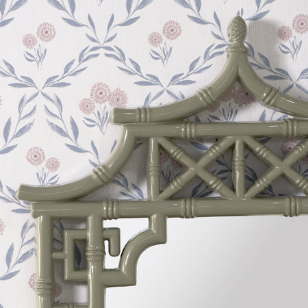 Pagoda Sage Green Lacquered Mirror bamboo detailing