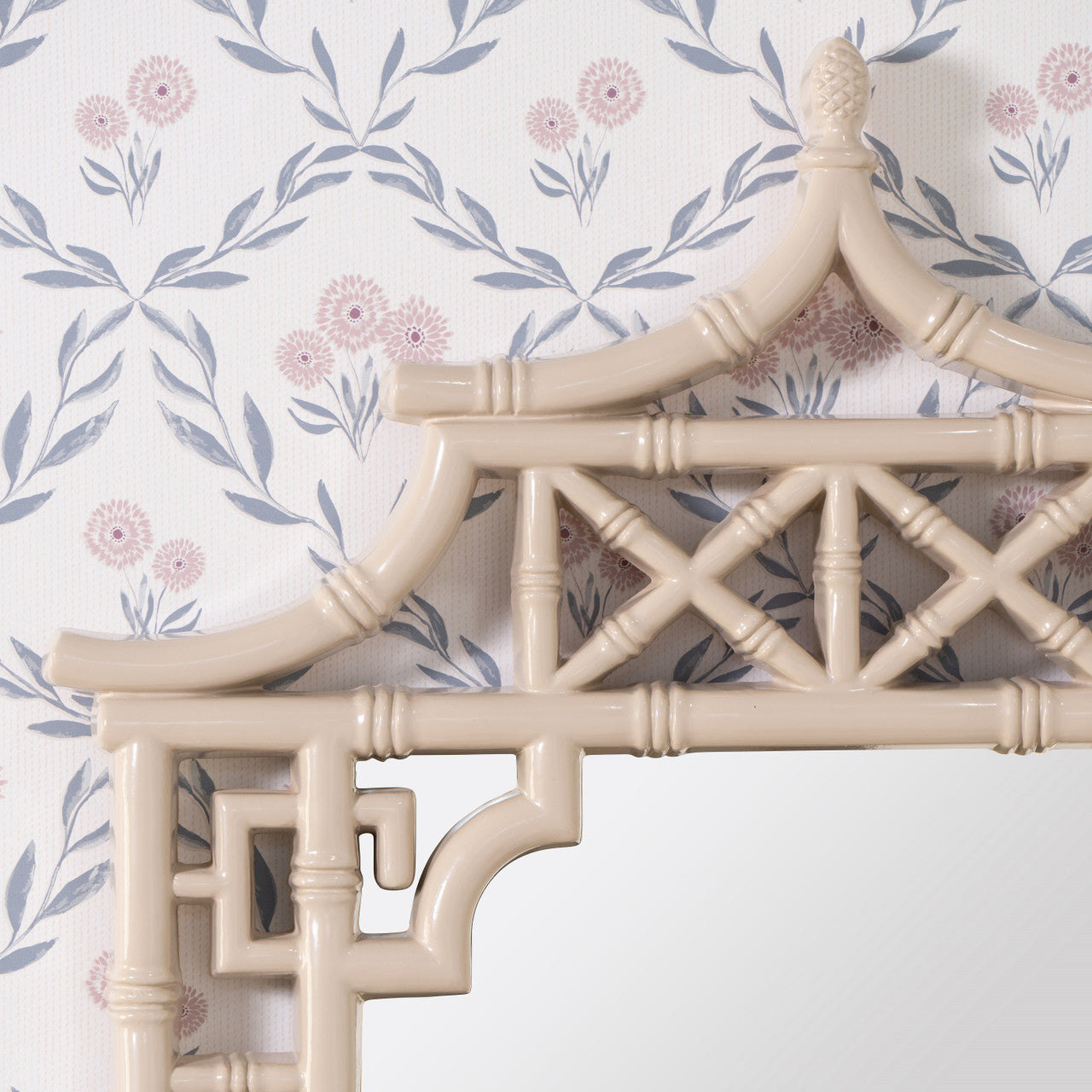 Pagoda Sand Lacquer Mirror faux bamboo details