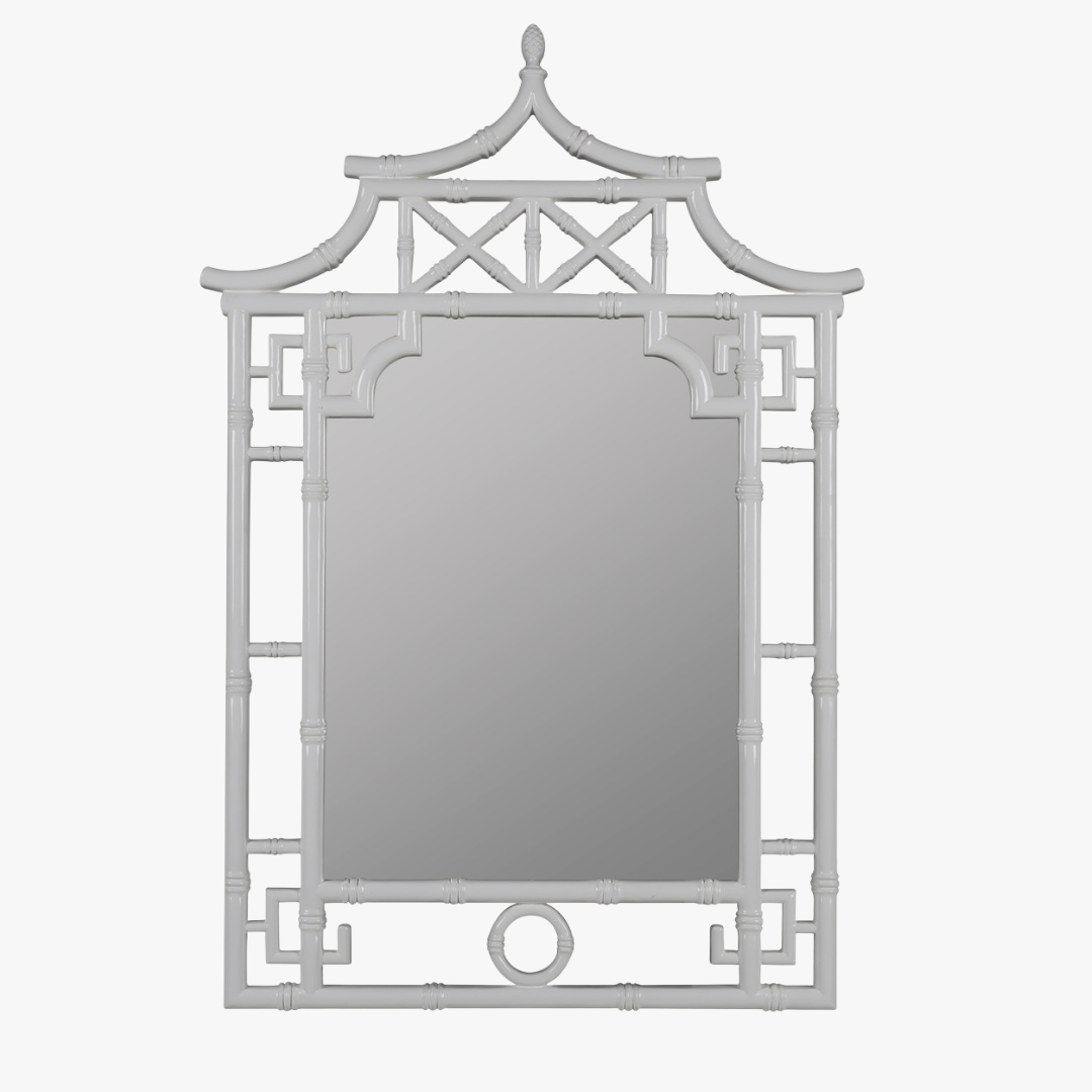 Pagoda White Lacquer Mirror by Dear Keaton