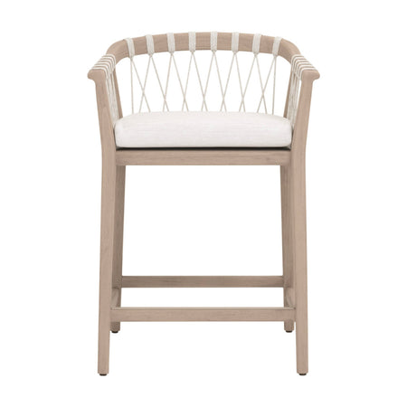 Palisades Outdoor Teak Counter Stool  with woven rope