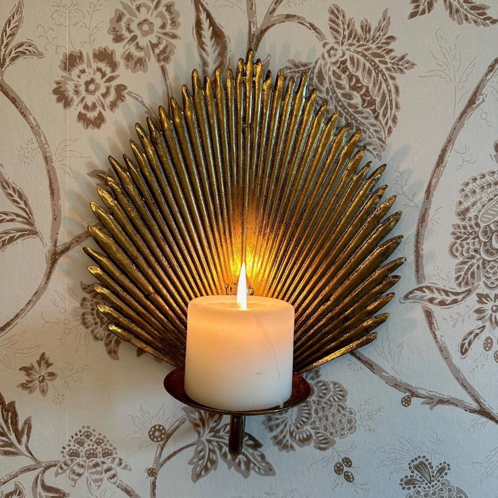 Palm Candle Sconce with pillar candle