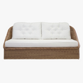 Palm Synthetic Wicker outdoor sofa with white cushions on a white background