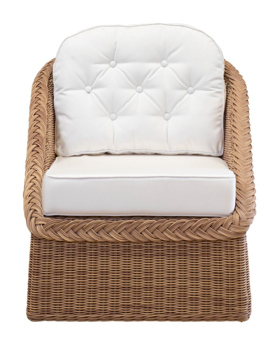 Palm Outdoor Synthetic Wicker Lounge Chair with white cushions