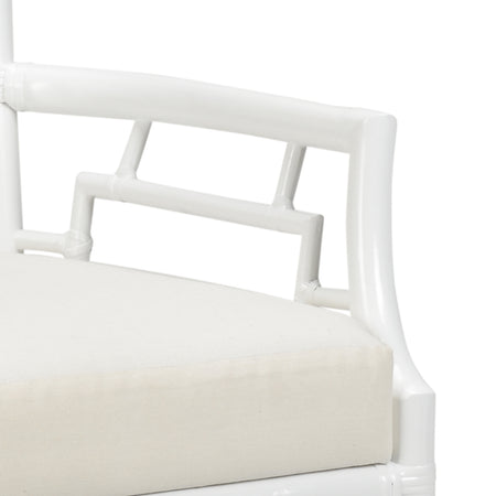 Palms Fretwork White Rattan Arm Chair closeup