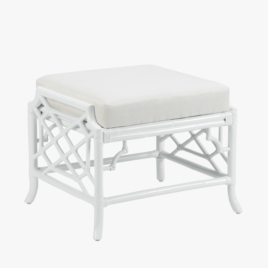 Palms White Rattan Fretwork Stool with cushion