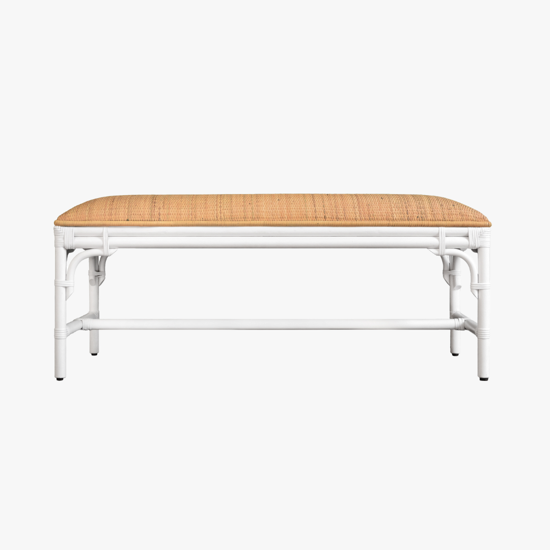 Paradise White Rattan Bench by Dear Keaton