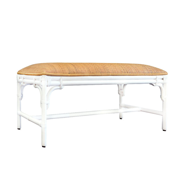 Paradise White Rattan Bench - Coastal Style Seating - Dear Keaton