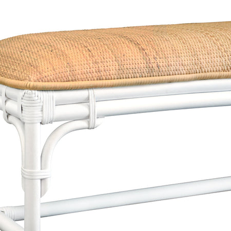 Paradise White Rattan Bench - woven rattan cushion closeup