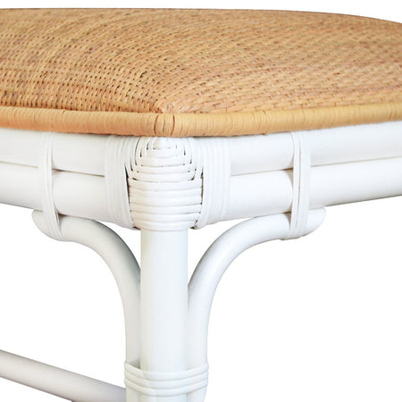 Paradise White Rattan Bench - woven rattan cushion corner detail