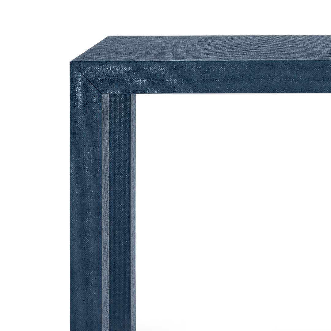 Parsons Navy Grasscloth Console Corner Closeup
