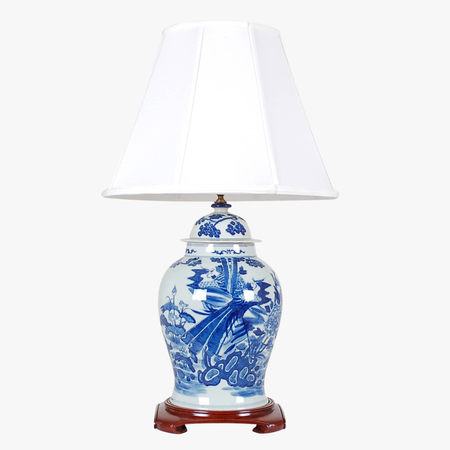 Peacock Temple Jar Lamp on Wood Base