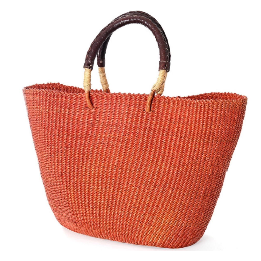 Persimmon Marche Straw Tote - Leather Handles