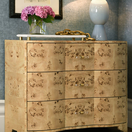 Phillip Burlwood Chest styled in blue room