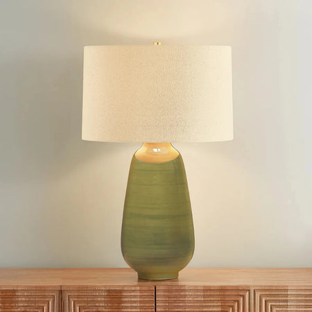 Piermont Green Glazed Table Lamp illuminated