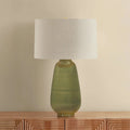Piermont Green Glazed Table Lamp with natural linen shade