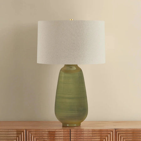 Piermont Green Glazed Table Lamp with natural linen shade