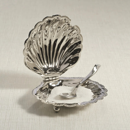 Polished Nickel Cap Ferrat Fan Shell Bowl and spoon with sugar