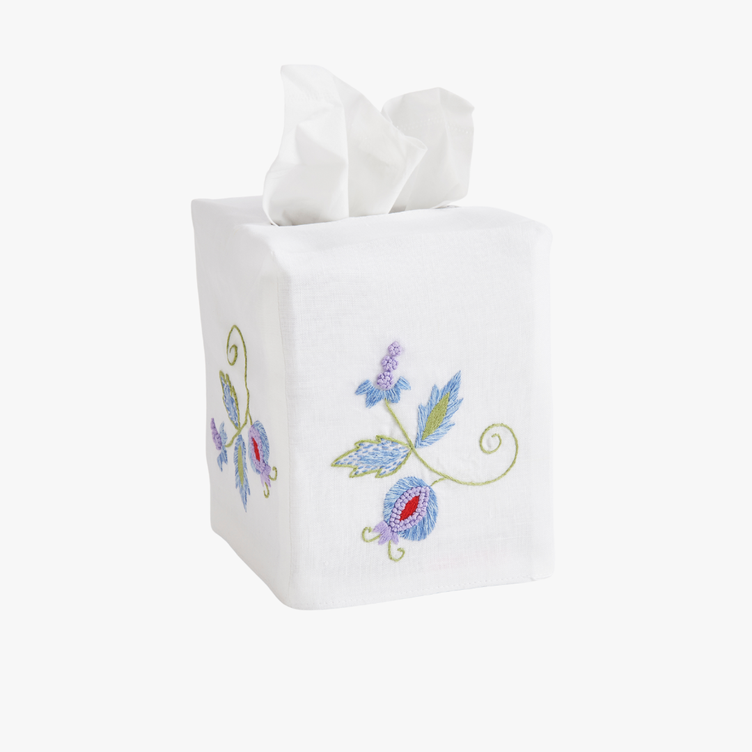 Pomegranate White Linen Tissue Box Cover