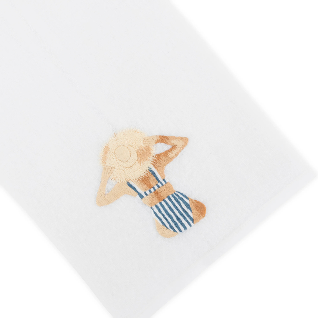 Poolside Embroidered Hand Towel - Sun hat swimsuit