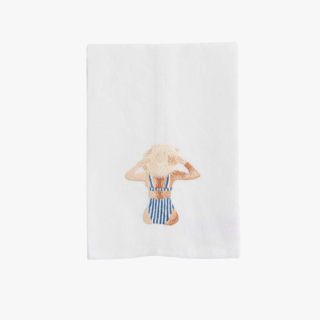 Poolside Embroidered Hand Towel - white linen