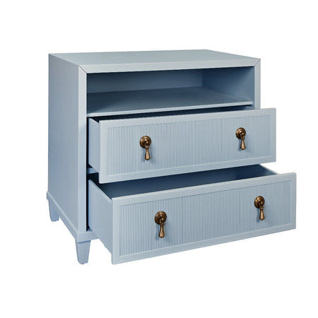 Porter Light Blue Nightstand with open drawers