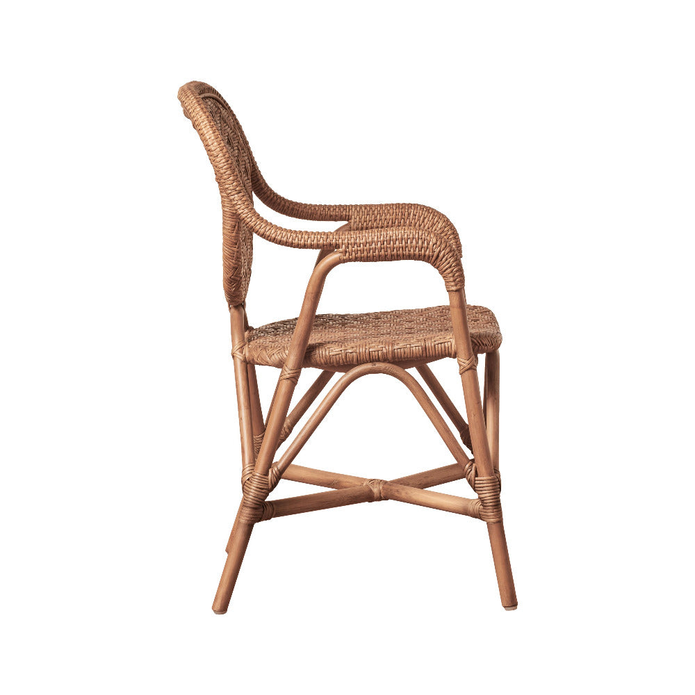 Portofino Antique Brown Rattan Bistro Arm Chair side view